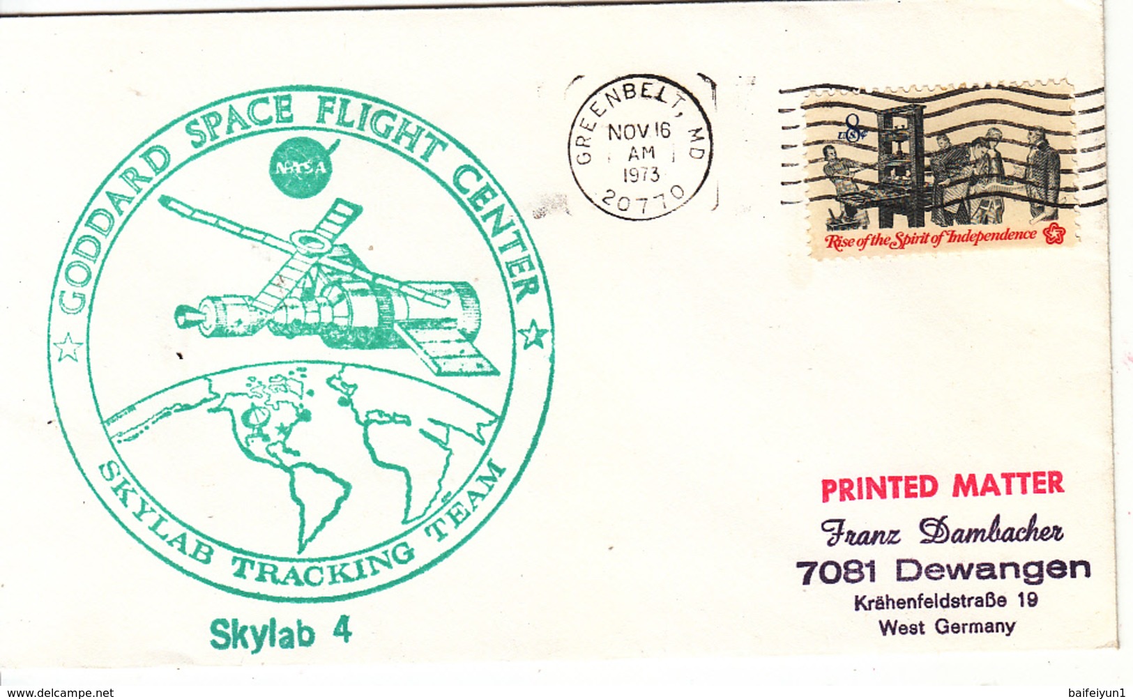 1973 USA  Space Station SKYLAB-4 Mission  Tracking Team  Commemorative Cover - América Del Norte
