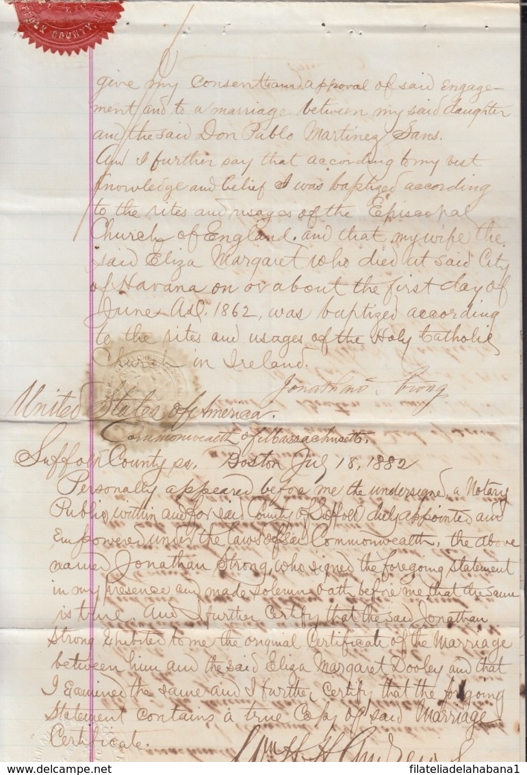 E6258 US MASSACHUSETTS PUBLIC NOTARY ACT LEGALICED IN CONSULATE SPAIN 1882. - Documentos Históricos