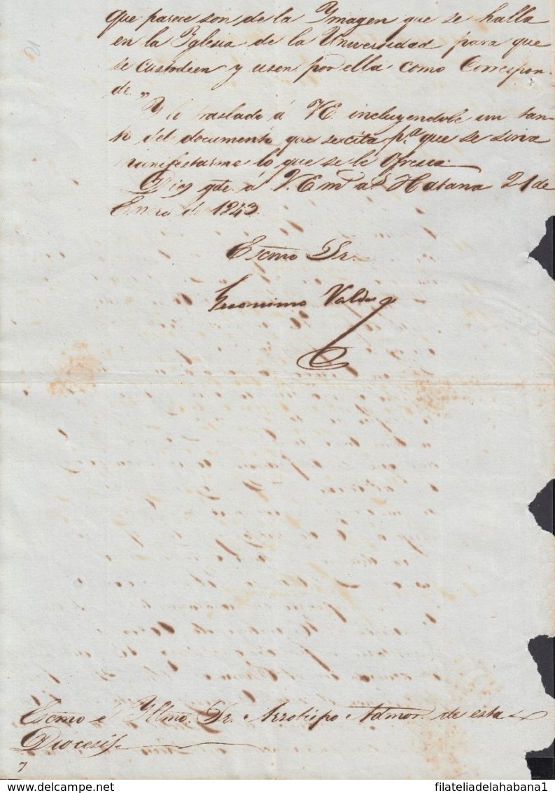 BE721 CUBA SPAIN 1843 SIGNED DOC CAPTAIN GENERAL GERONIMO VALDES. - Otros & Sin Clasificación