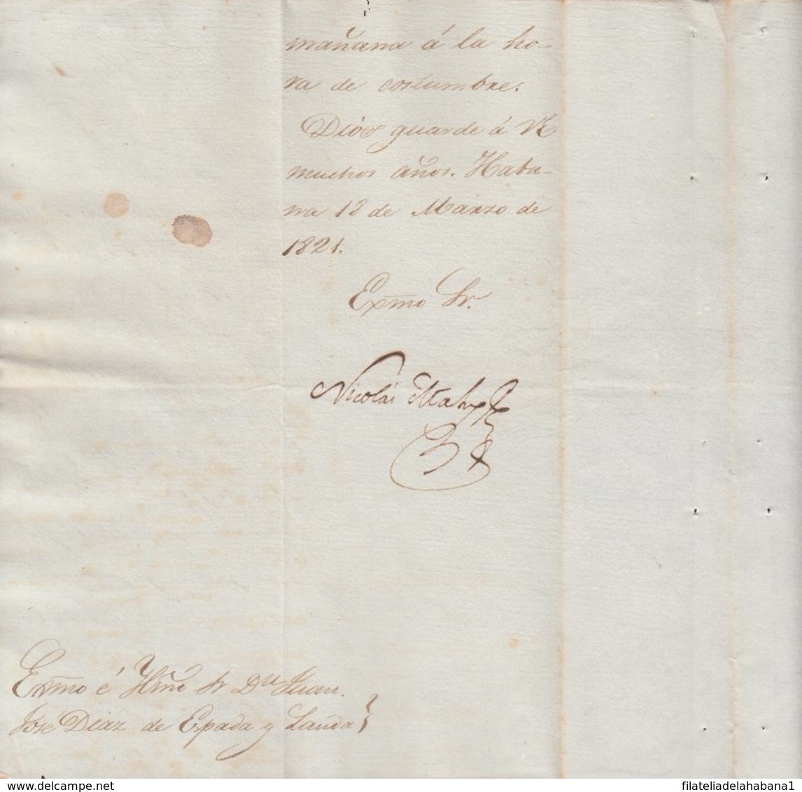 BE723 CUBA SPAIN 1821 SIGNED DOC CAPTAIN GENERAL NICOLAS MAHY - Otros & Sin Clasificación