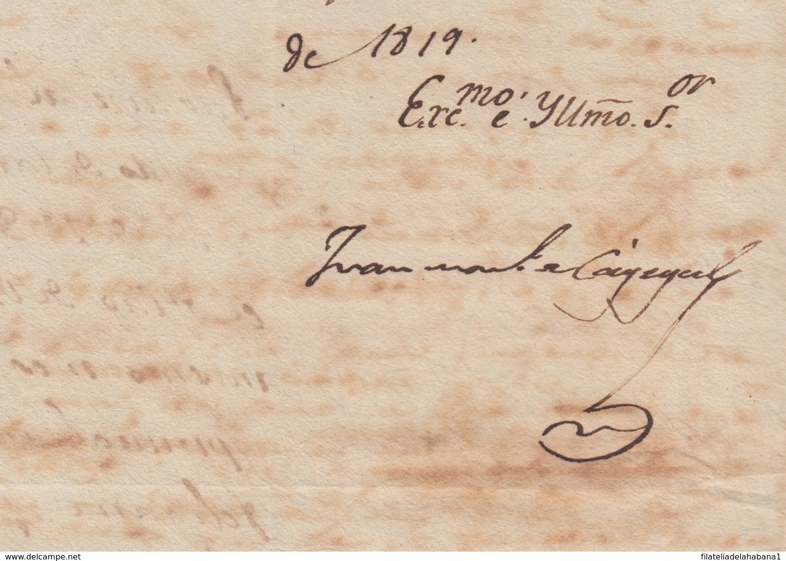 BE727 CUBA SPAIN 1819 SIGNED DOC CAPTAIN GENERAL JUAN CAGIGAL. - Otros & Sin Clasificación