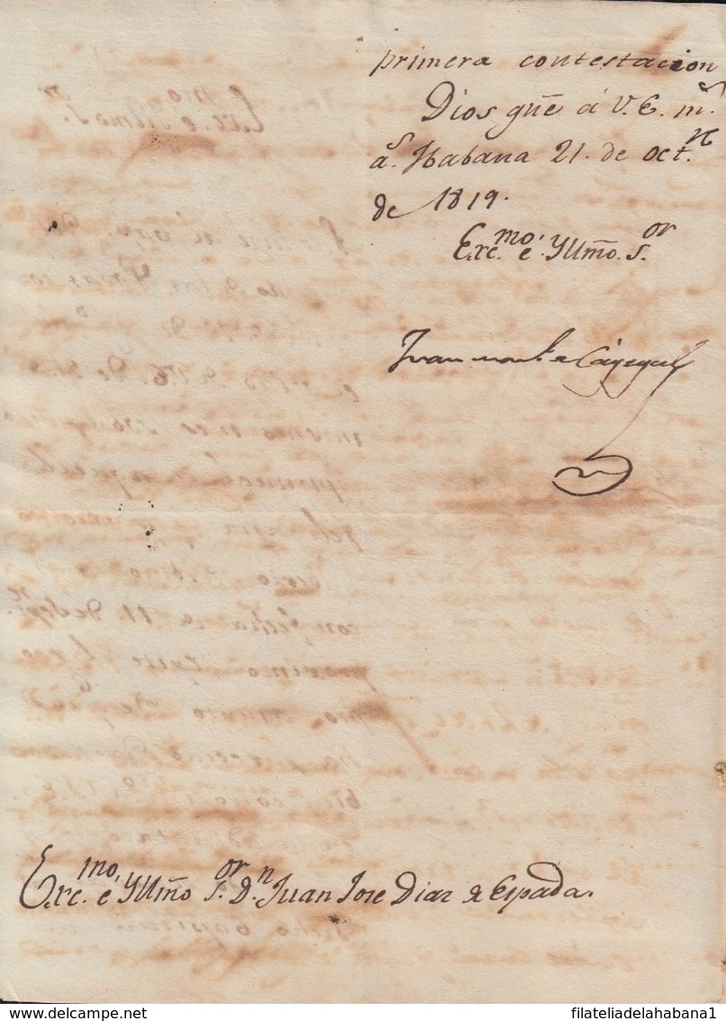 BE727 CUBA SPAIN 1819 SIGNED DOC CAPTAIN GENERAL JUAN CAGIGAL. - Otros & Sin Clasificación