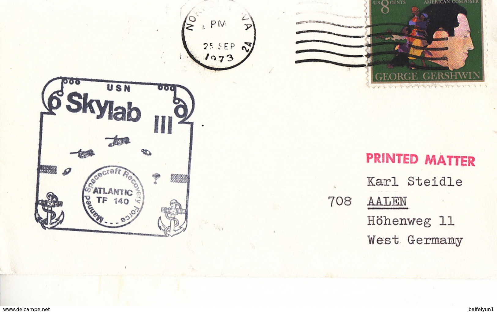 1973 USA  Space Station SKYLAB 3 Mission Landing Commemorative Cover B - North  America