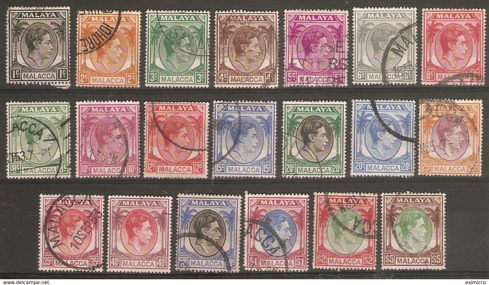 MALAYA - MALACCA 1949 - 1952 SET OF 20 STAMPS SG 3/17 FINE USED Cat £180 - Malacca