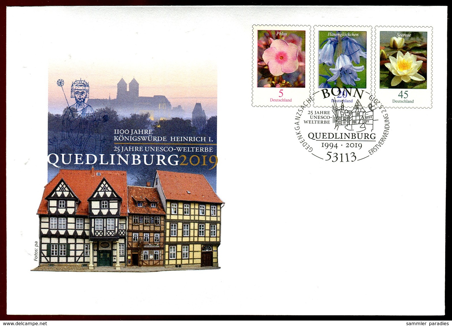 41374) BRD - USo ? - EVST 53113 BONN - 5 Neben 20 Neben 45C       UNESCO-Welterbe Quedlinburg , Ausg.: 02.05.2019 - Umschläge - Gebraucht