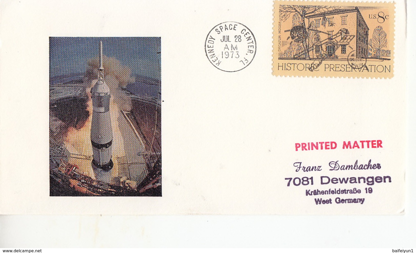 1973 USA  Space Station SKYLAB 3 Mission Launch Commemorative Cover - North  America