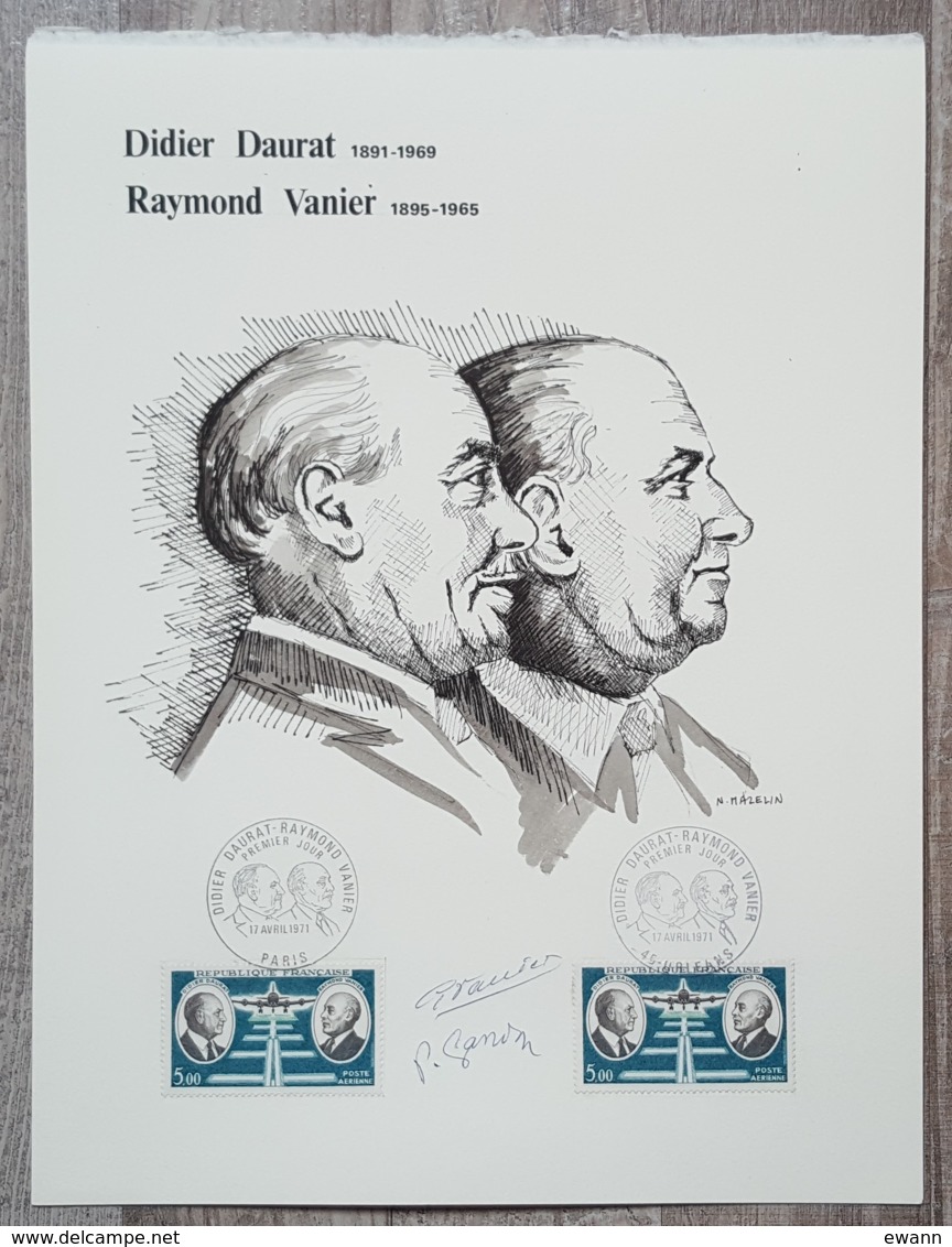 FDC 1971 - YT Aérien N°46 - DIDIER DAURAT / RAYMOND VANIER - Sur GRAVURE MAZELIN - 1970-1979