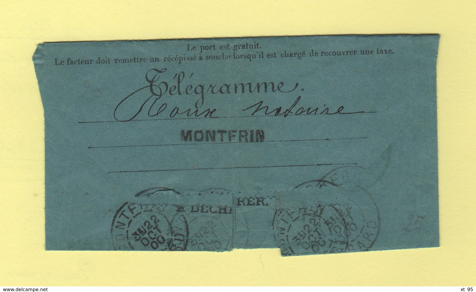 Telegramme - Montfrin Gard - 22 Octobre 1900 - 1877-1920: Periodo Semi Moderno