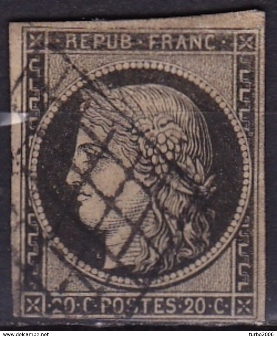 France 1849-50 Ceres Typographie 20 Centimes Noir S. Jaune Non-dentelé Y & T  Nr. 3 - 1849-1850 Cérès