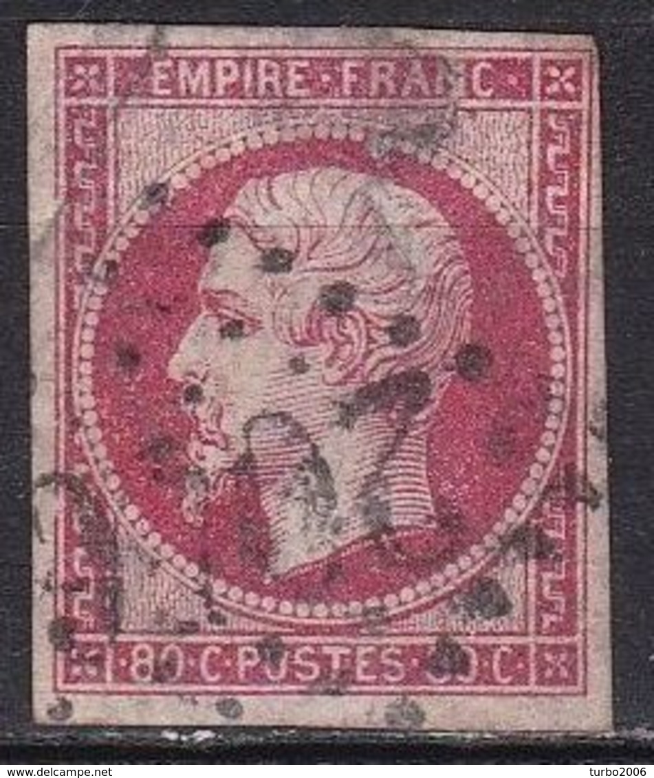 France 1853-60 Napoleon III Empire Franc. 80 Centimes Carmin Foncé Non-dentelé Y & T  Nr. 17 A - 1853-1860 Napoleon III