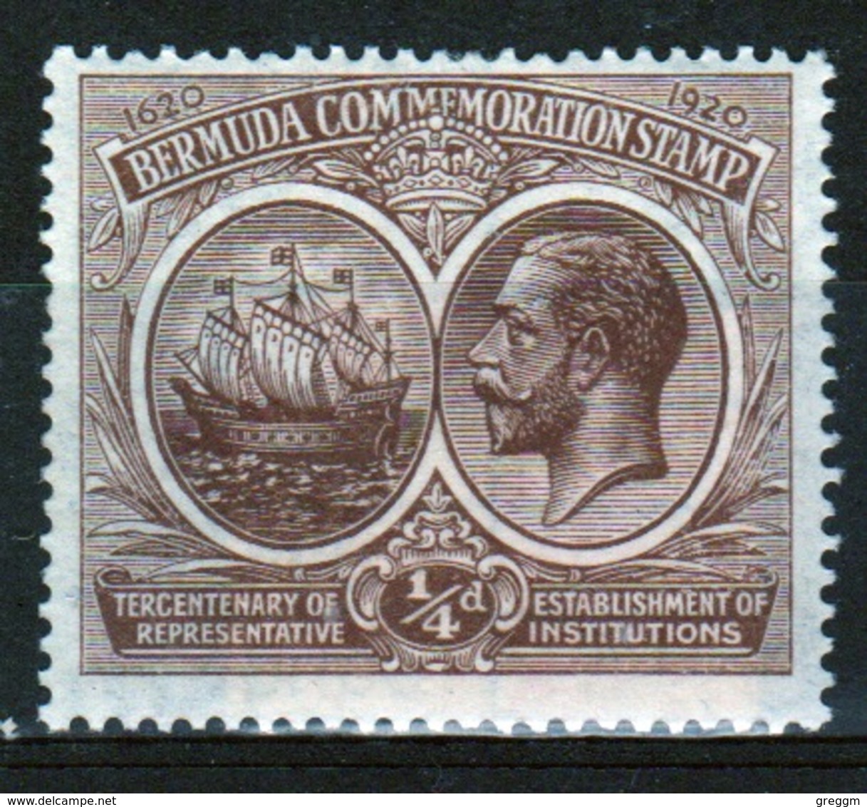 Bermuda George V One Farthing Tercentenary Stamp From The 1920 Series. - Bermudas