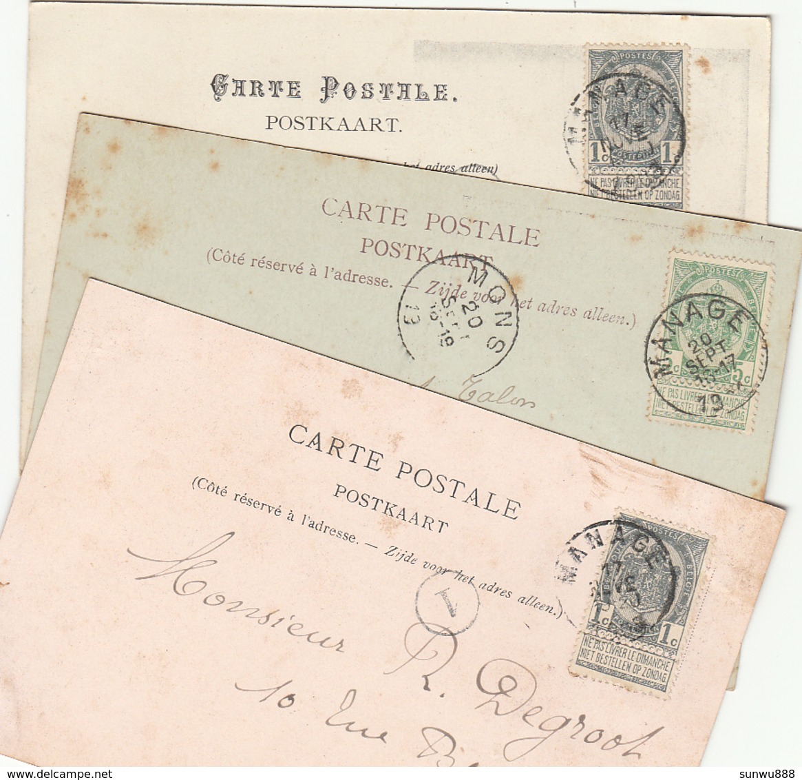 Fayt-lez-Manage - Lot 3 Cartes Précurseur 1903... Taches - Manage