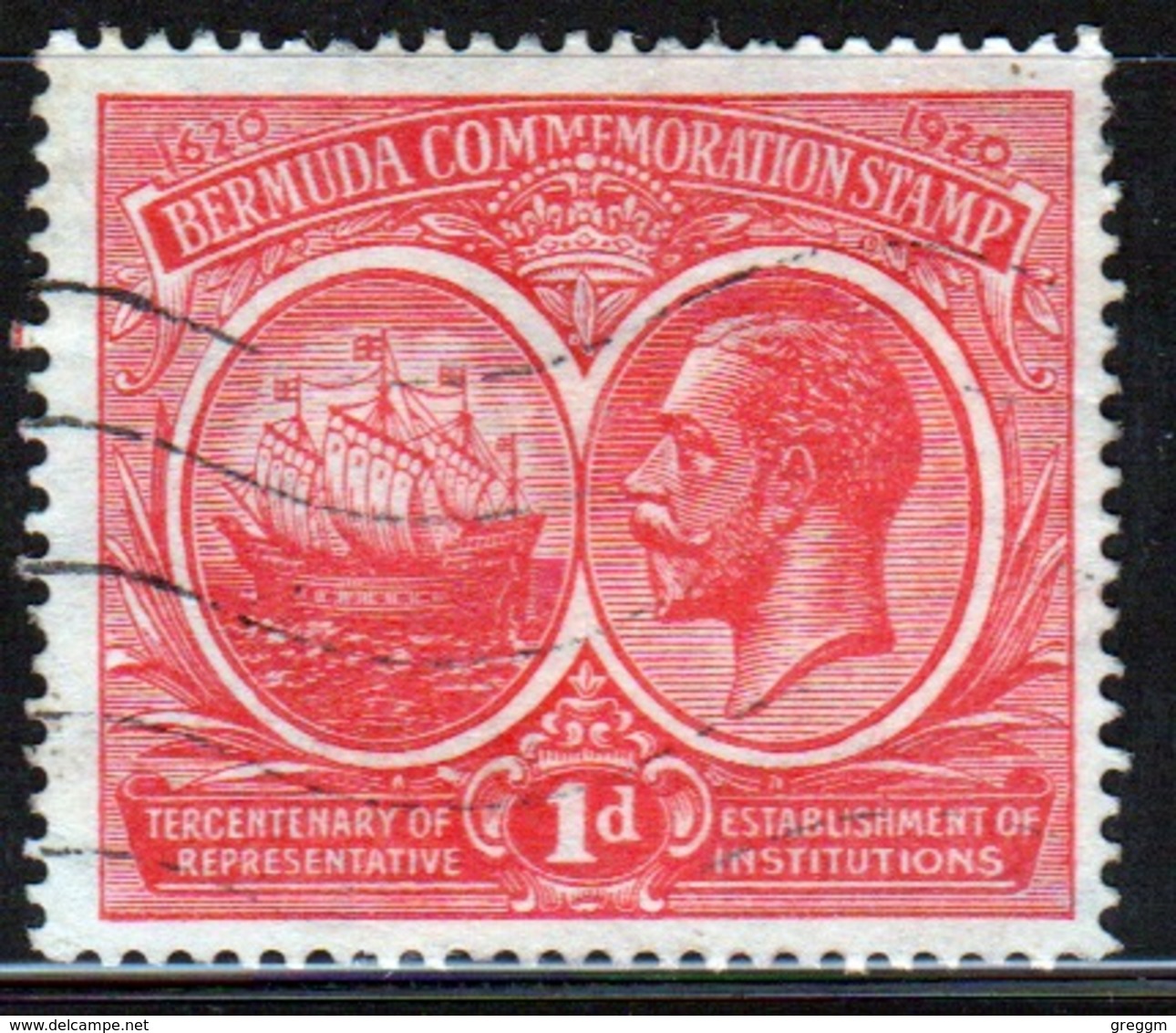 Bermuda George V One Penny Tercentenary Stamp From The 1920 Series. - Bermuda