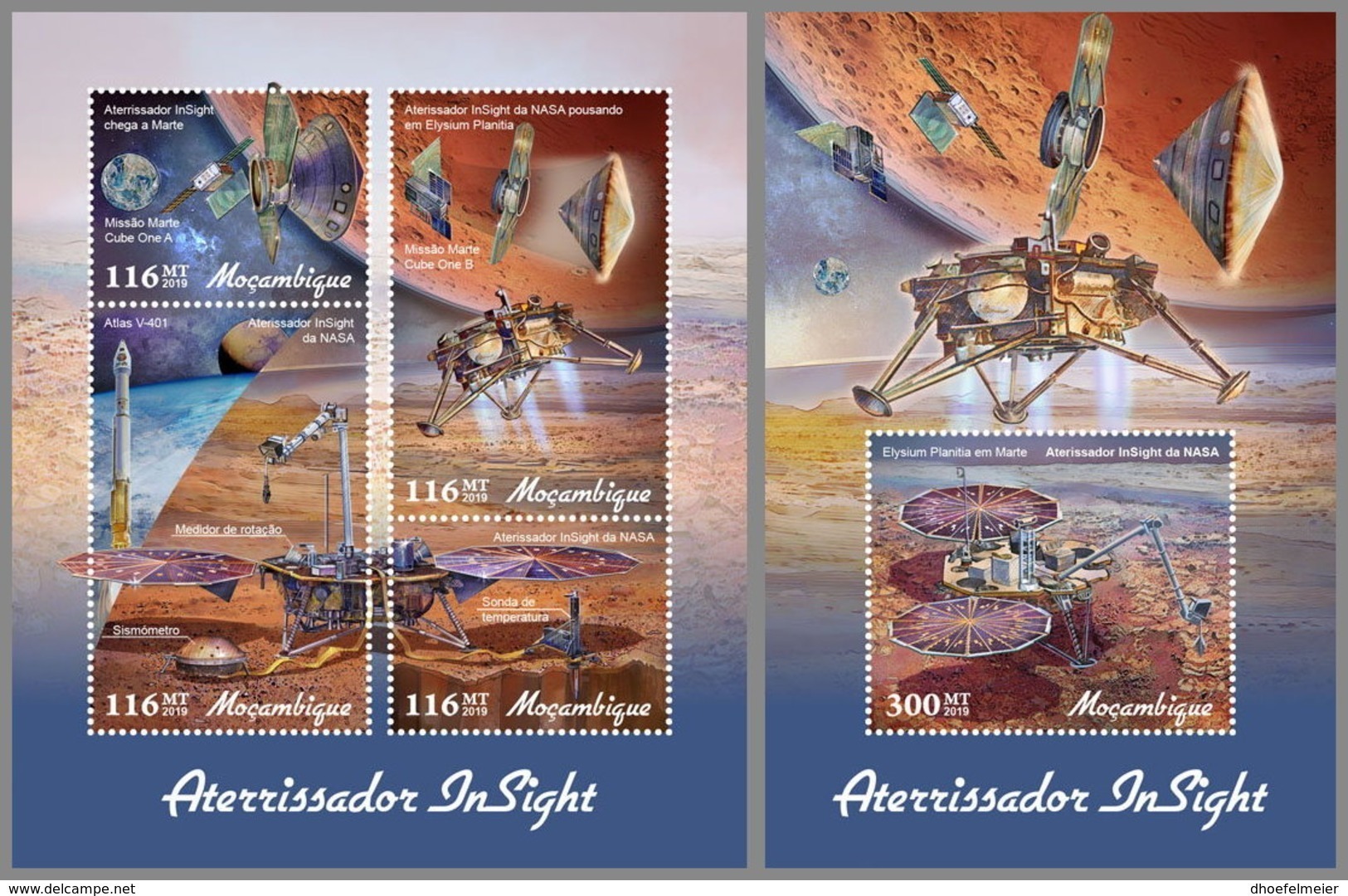 MOZAMBIQUE 2019 MNH Insight Lander Mars Space Raumfahrt Espace M/S+S/S - OFFICIAL ISSUE - DH1909 - Afrika