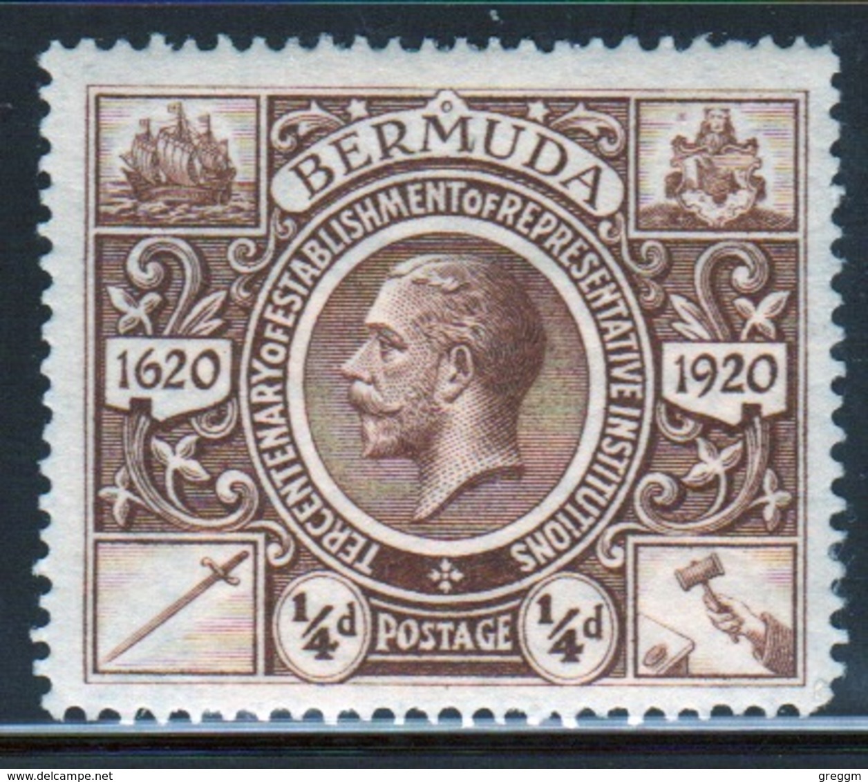 Bermuda George V ¼d Single Stamp From The Second Tercentenary Series Of 1921. - Bermuda