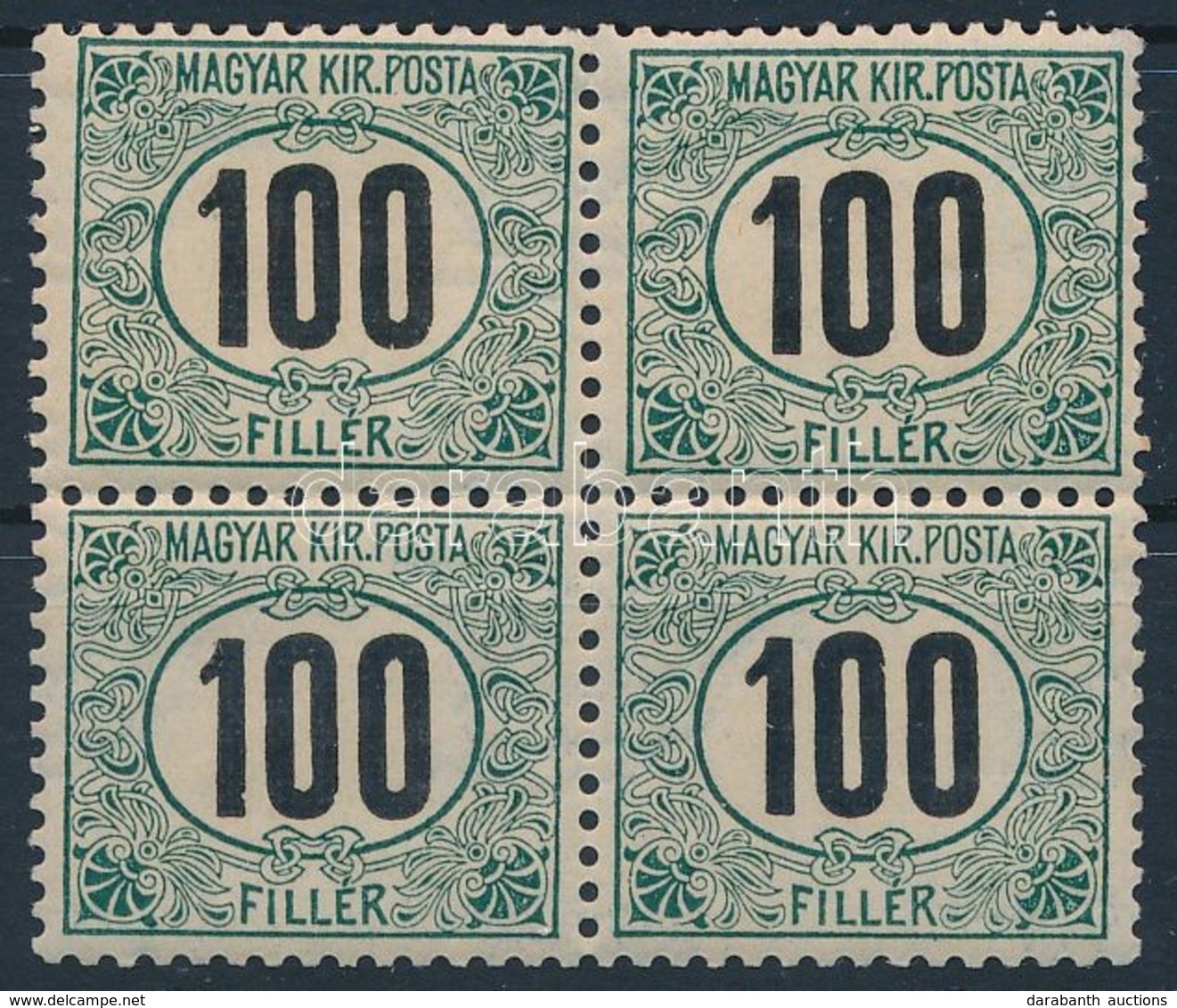 ** 1905 Portó 100f Négyestömb  (24.000) (felül Rövid Fogak / Short Perfs.) - Other & Unclassified