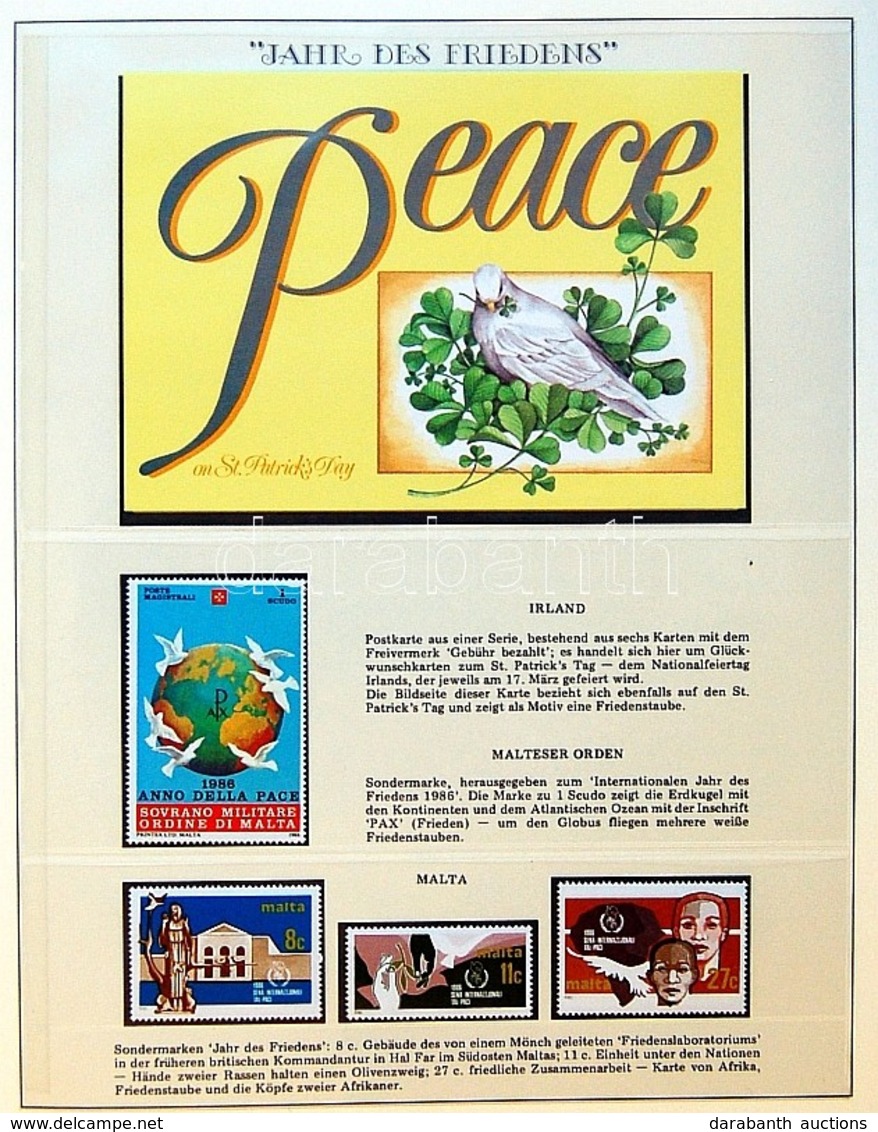** Nemzetközi Békeév 1986 Tartalmas Világ Motívumgyűjtemény Sieger Falcmentes Előnyomott Albumban / International Year O - Sonstige & Ohne Zuordnung