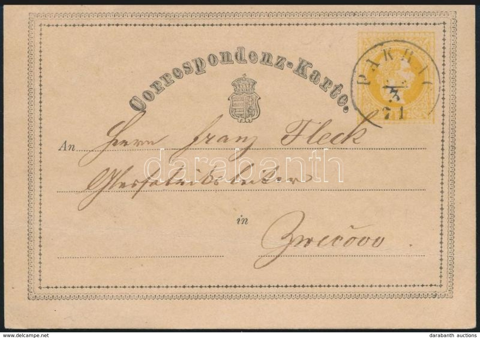 1871 Díjjegyes Levelezőlap 'PAKRAC' - Sonstige & Ohne Zuordnung