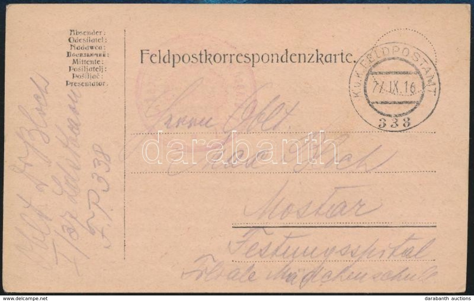 1916 Tábori Posta Levelezőlap 'FP 338' - Andere & Zonder Classificatie