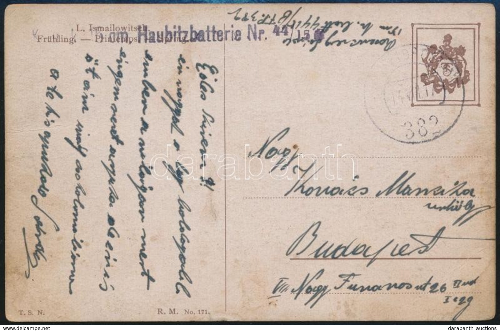 1917 Tábori Posta Képeslap 'K.u.k. ... Haubitzbatterie Nr. 44/15' +'FP 382' - Andere & Zonder Classificatie