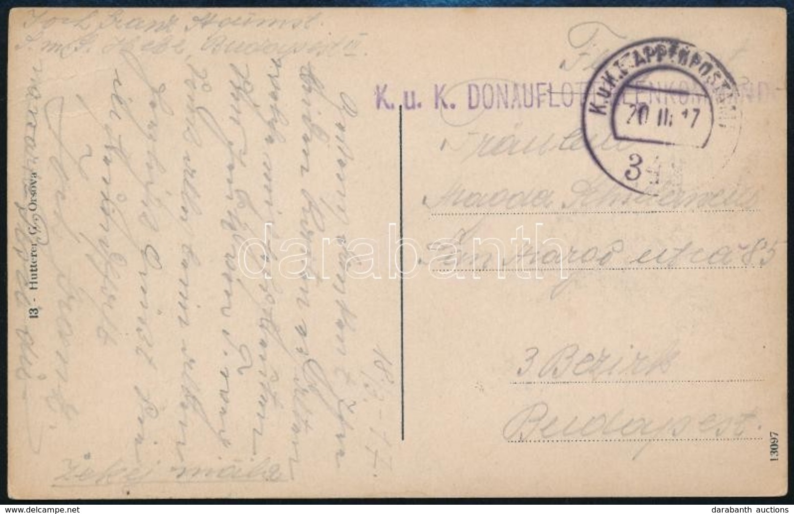 1917 Tábori Posta Képeslap / Field Postcard 'K.u.k. DONAUFLOTTILLENKOMMANDO' + 'EP 348' - Andere & Zonder Classificatie