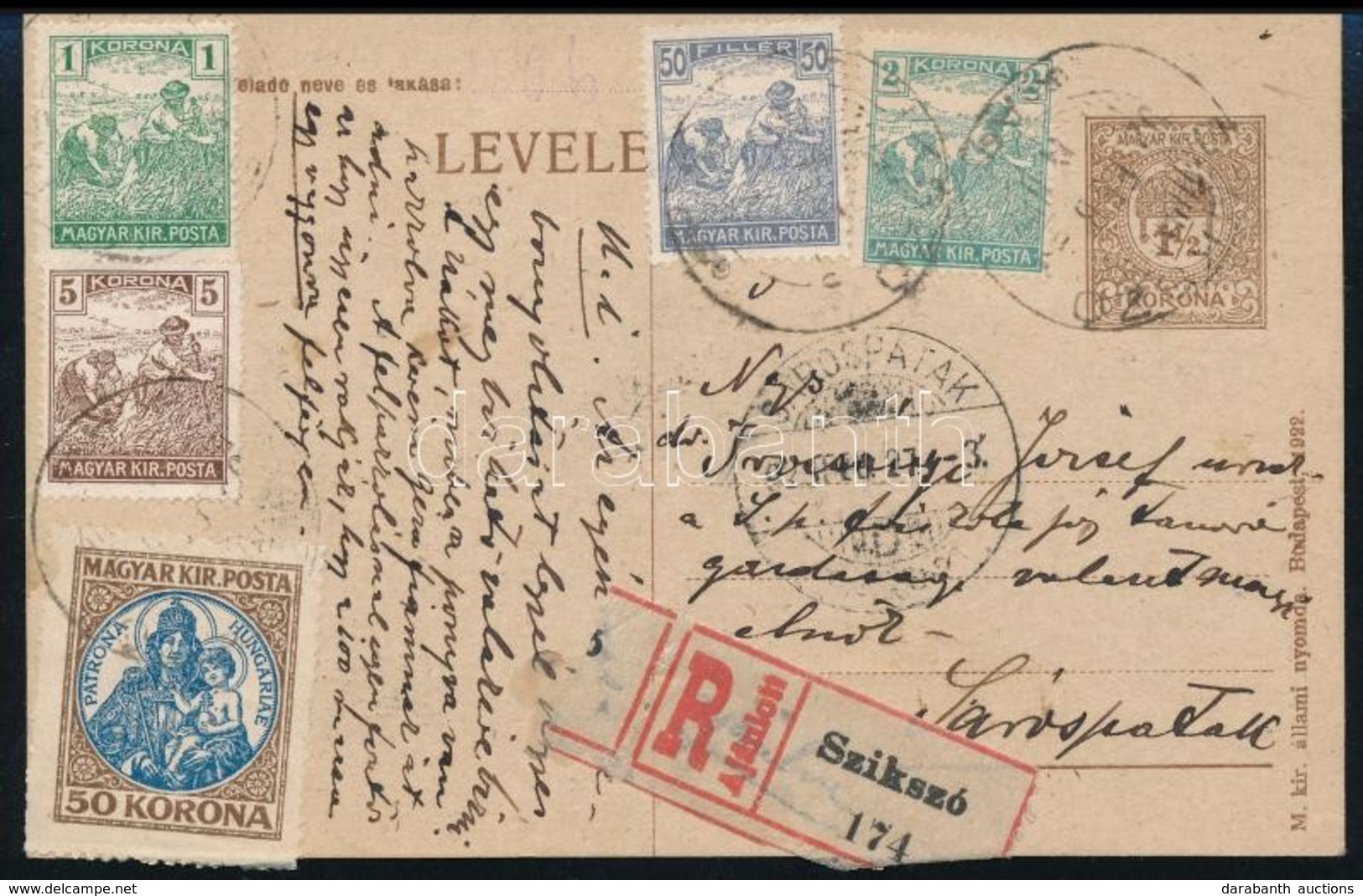 1923 Ajánlott Levelezőlap 6 Bélyeggel Szikszóról Sárospatakra / Registered Postcard With 6 Stamps - Andere & Zonder Classificatie