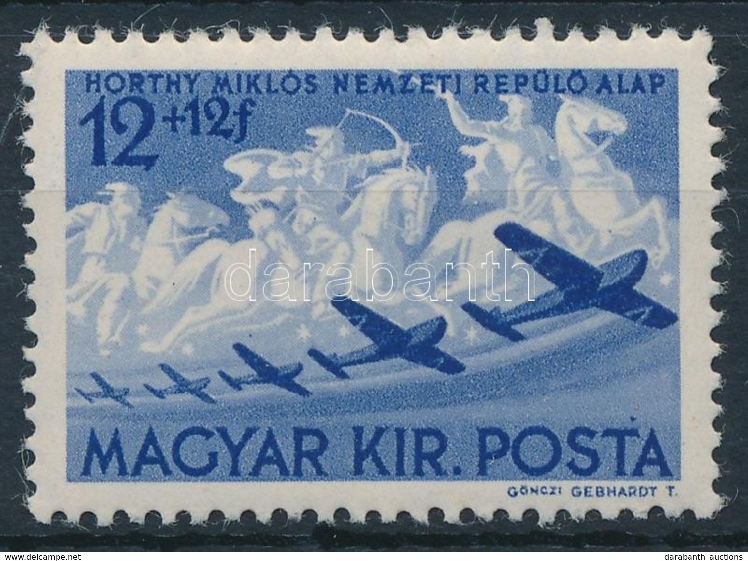 ** 1942 Repülő Alap 12f A POSTA Felirat 'T' Betűje Fölött Kék Pötty - Sonstige & Ohne Zuordnung