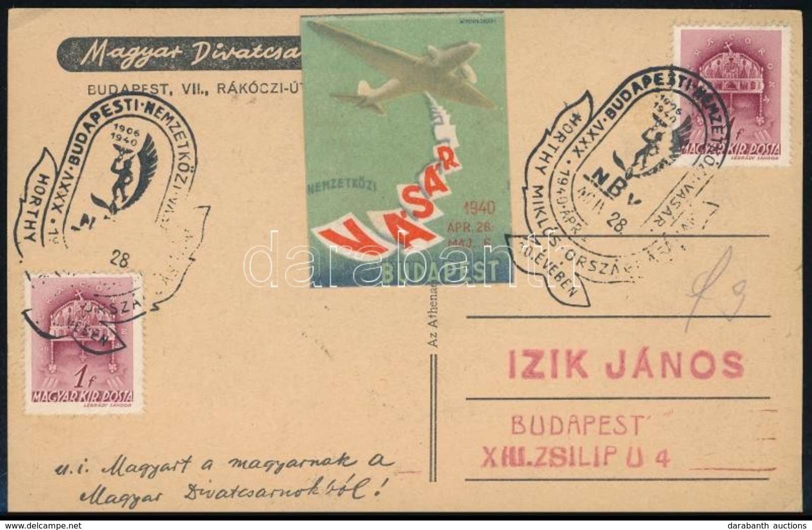 1940 Képes Levelezőlap Budapest Vásár Levélzáróval / Postcard With Label - Sonstige & Ohne Zuordnung