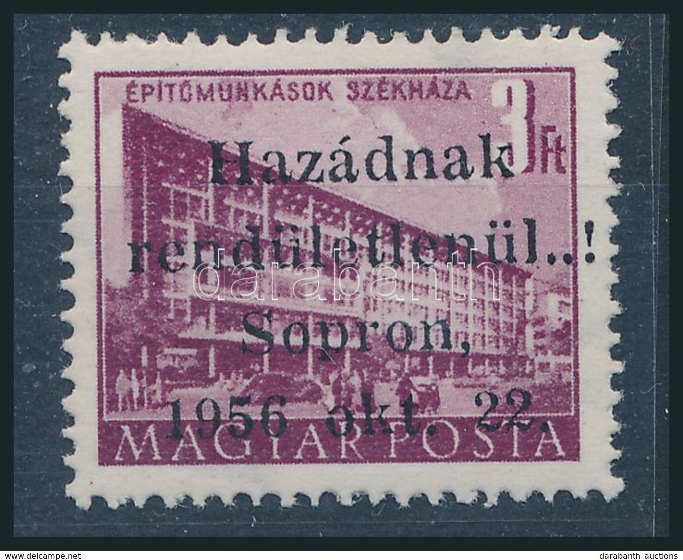 ** 1956 Soproni Felülnyomás Épület I. 3 Ft Sopron és Bévi Garanciabélyegzéssel - Andere & Zonder Classificatie