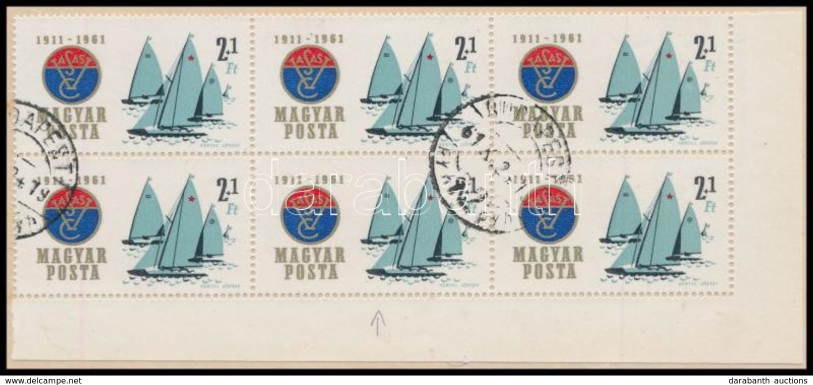 O 1961 Vasas 2+1Ft ívsarki 6-os Tömb, Benne 'hiányzó Kék Hullámok A Csónak Orra Előtt' Tévnyomat - Andere & Zonder Classificatie