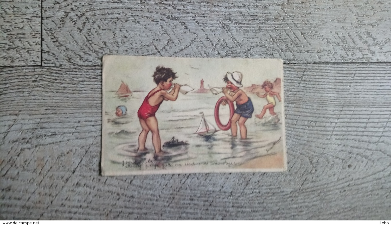 Germaine Bouret J'vous écoute Attendez Que Je Mette Ma Ceinture De Sauvetage  Enfants Mer Plage Série 1940 - Bouret, Germaine