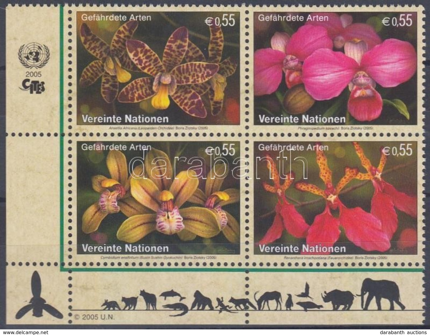 ** 2005 Orchideák ívsarki Négyestömb Mi 435-438 - Andere & Zonder Classificatie