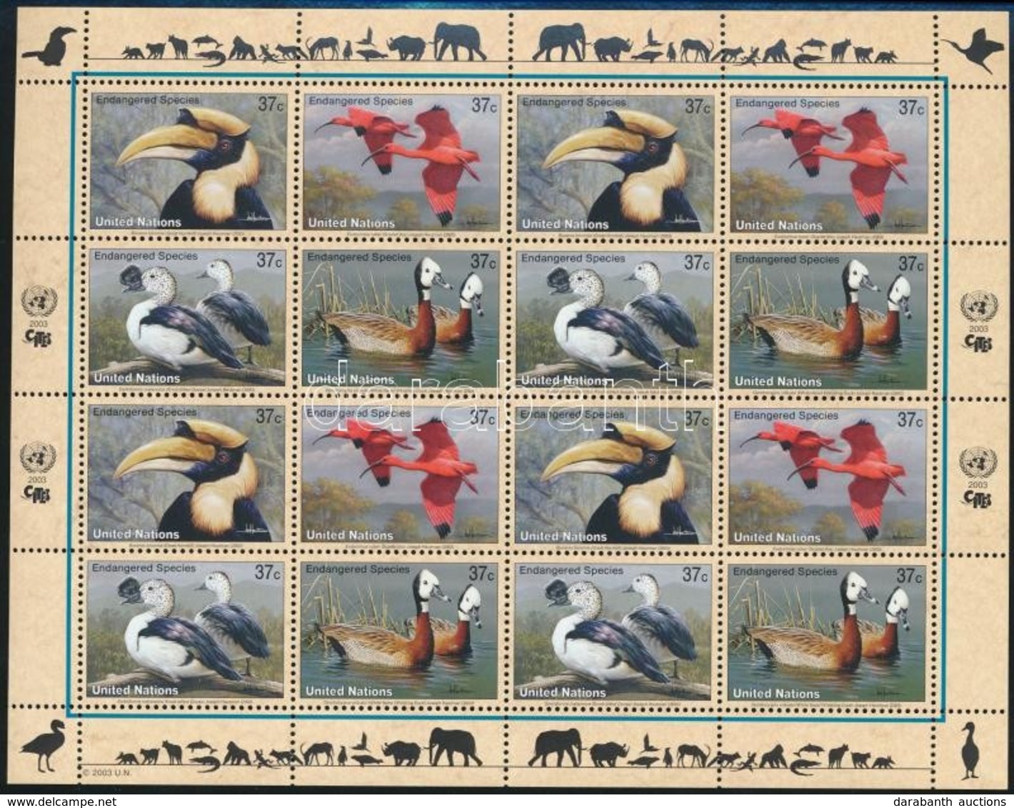 ** 2003 Veszélyeztetett állatok Kisív,
Endangered Species Minisheet
Mi 925-928 - Andere & Zonder Classificatie