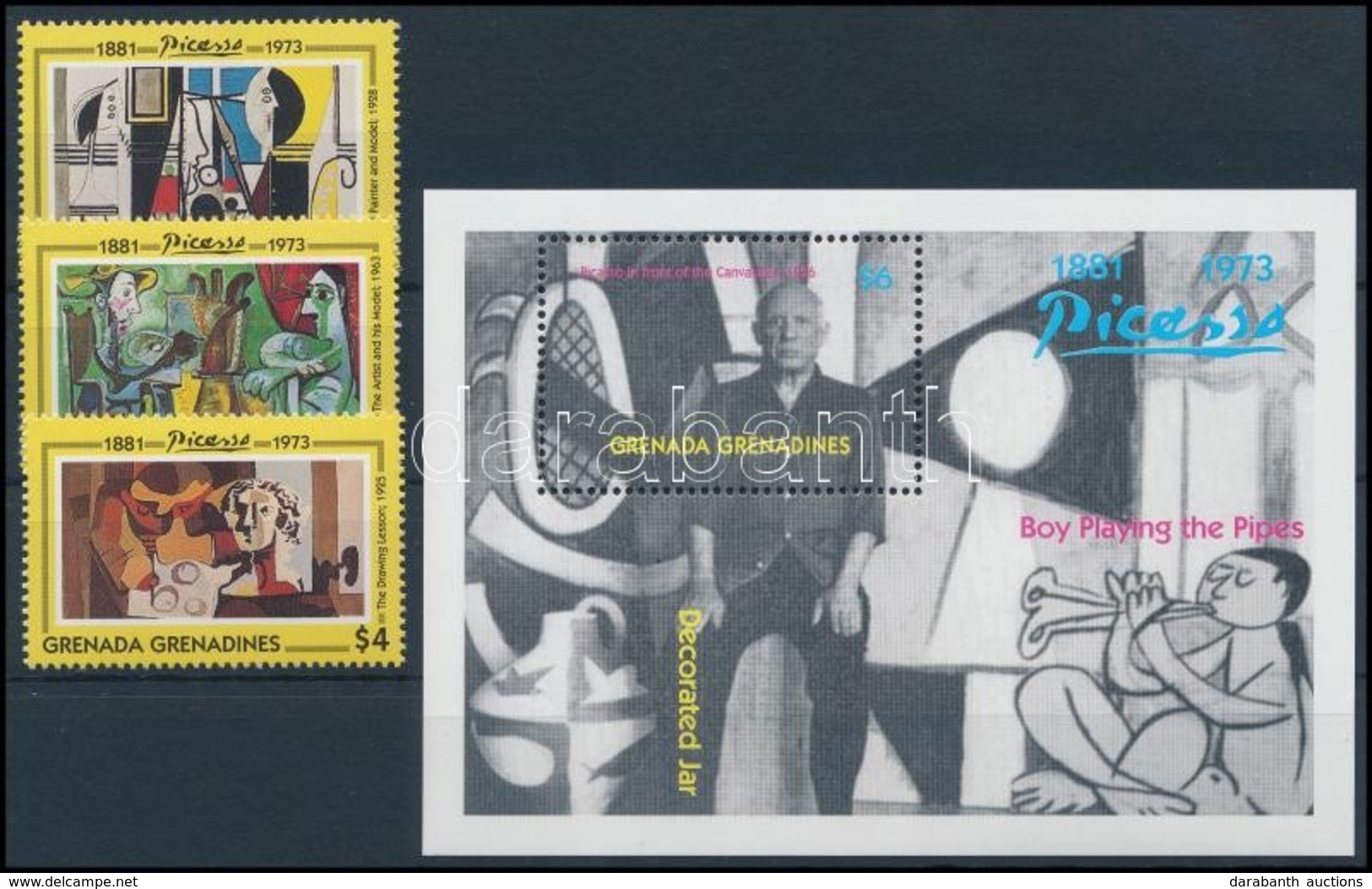 ** 1993 Picasso, Festmény Sor + Blokk,
Picasso, Painting Set + Block
Mi 1717-1719 + Mi 276 - Andere & Zonder Classificatie