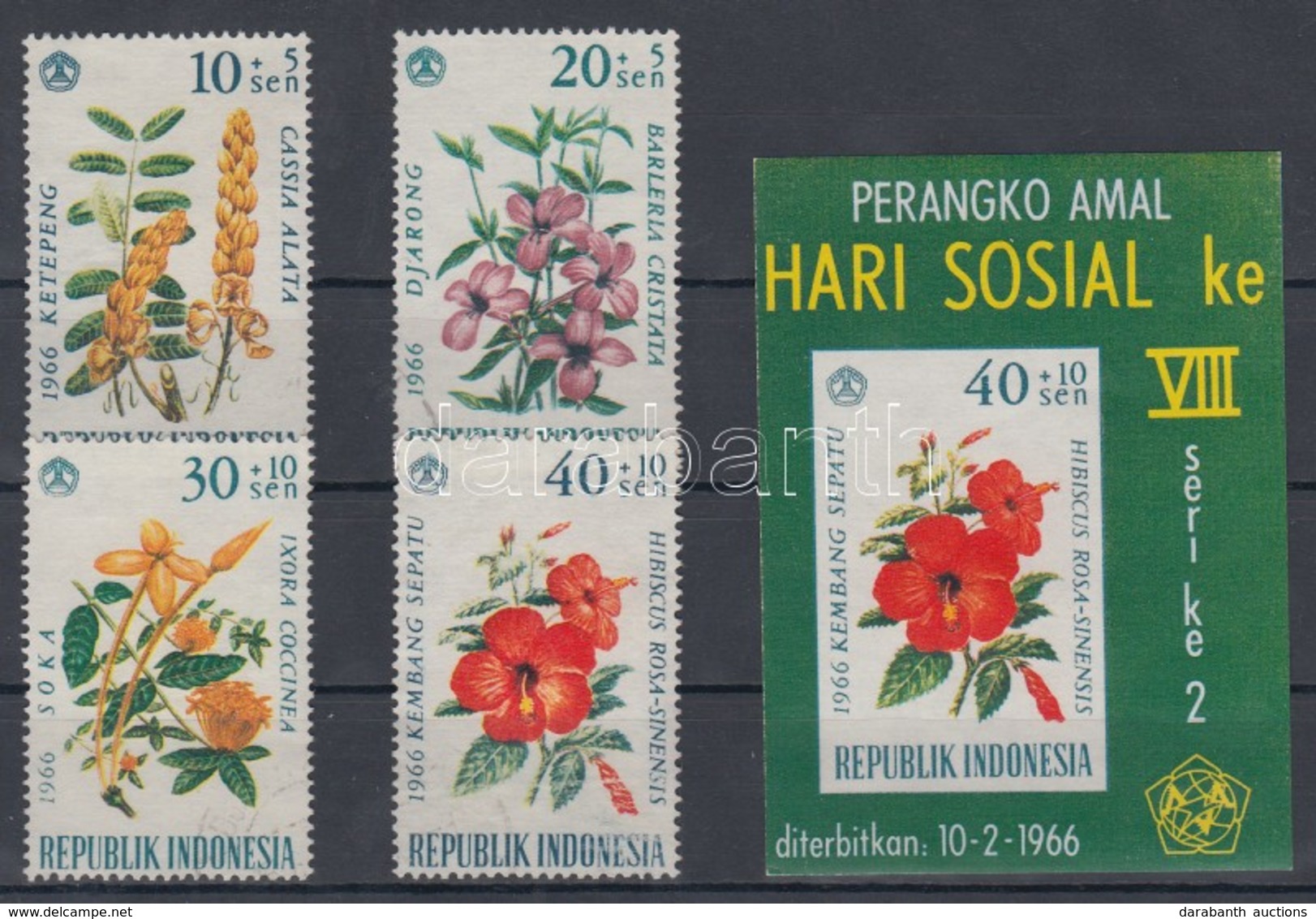 ** 1966 Virágok Sor Mi 503-506A + Vágott Blokk Mi 5 - Andere & Zonder Classificatie