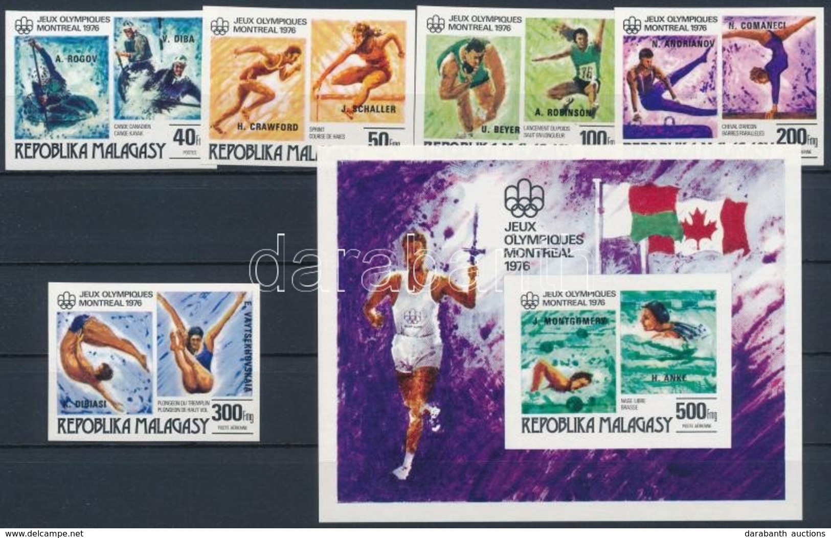 ** 1976 Olimpiai érmesek Vágott Sor Felülnyomással Mi 822-826 + Vágott Blokk Mi 16 - Andere & Zonder Classificatie