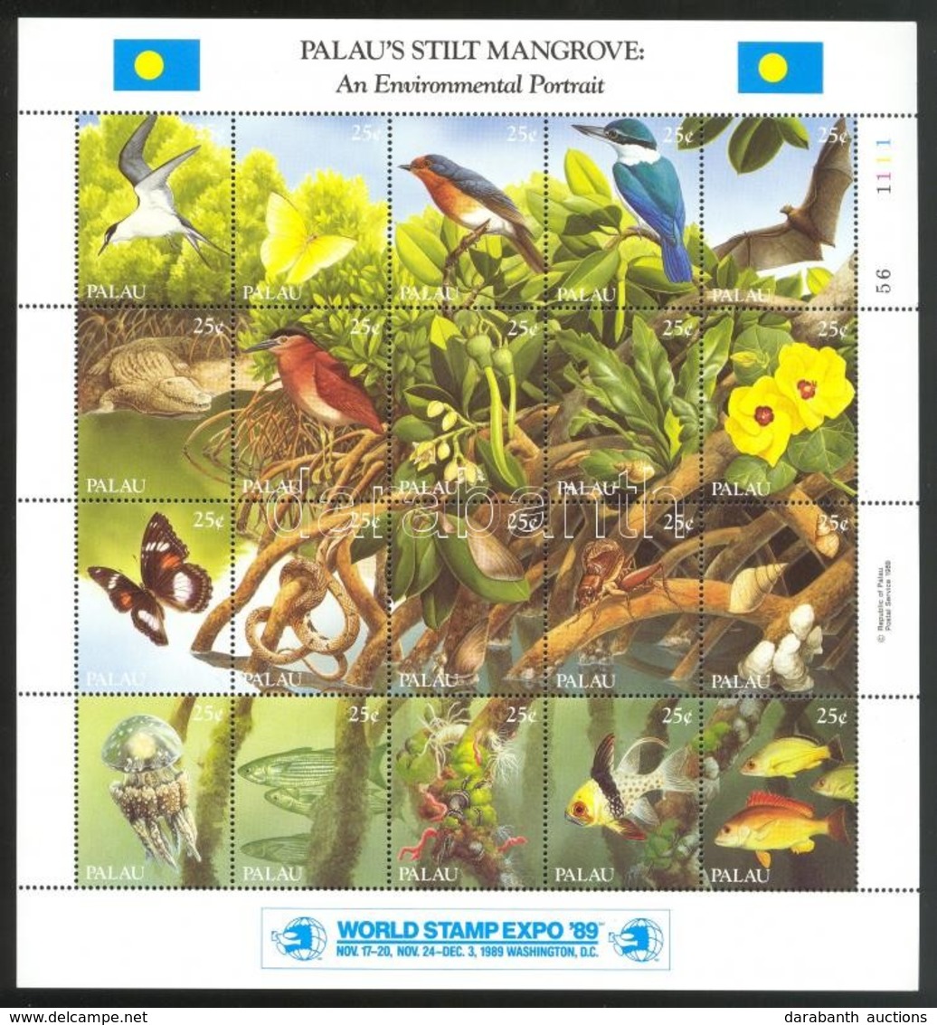 ** 1989 Nemzetközi Bélyegkiállítás WORLD STAMP EXPO: Fauna és Flóra Kisív Mi 318-337 - Andere & Zonder Classificatie