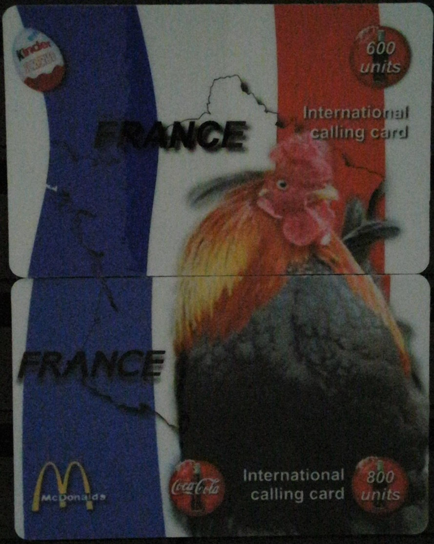 ROOSTER, MAP AND FLAG OF FRANCE, COCA COLA, McDonald’s  - 1 Puzzle From 2 Cards  RARE!!! - Andere & Zonder Classificatie