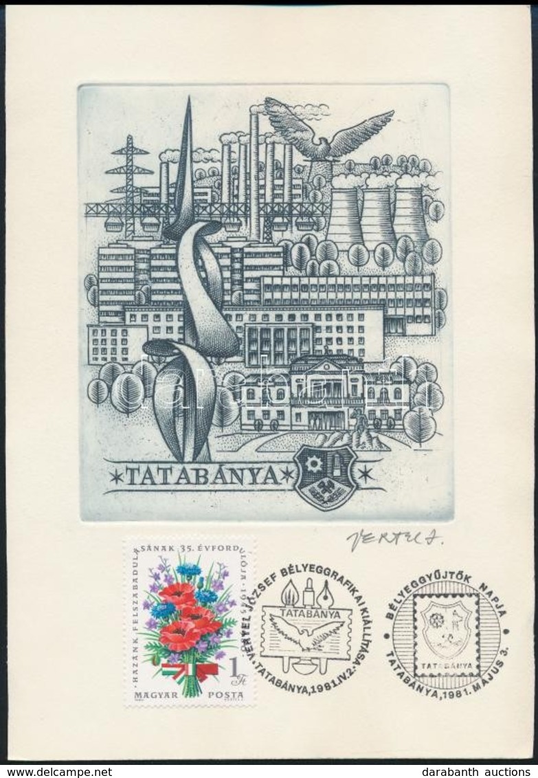 Vertel József (1922-1993): Tatabánya. Rézkarc, Papír, Jelzett, 10x11 Cm. Alkalmi Bélyegzéssel - Andere & Zonder Classificatie