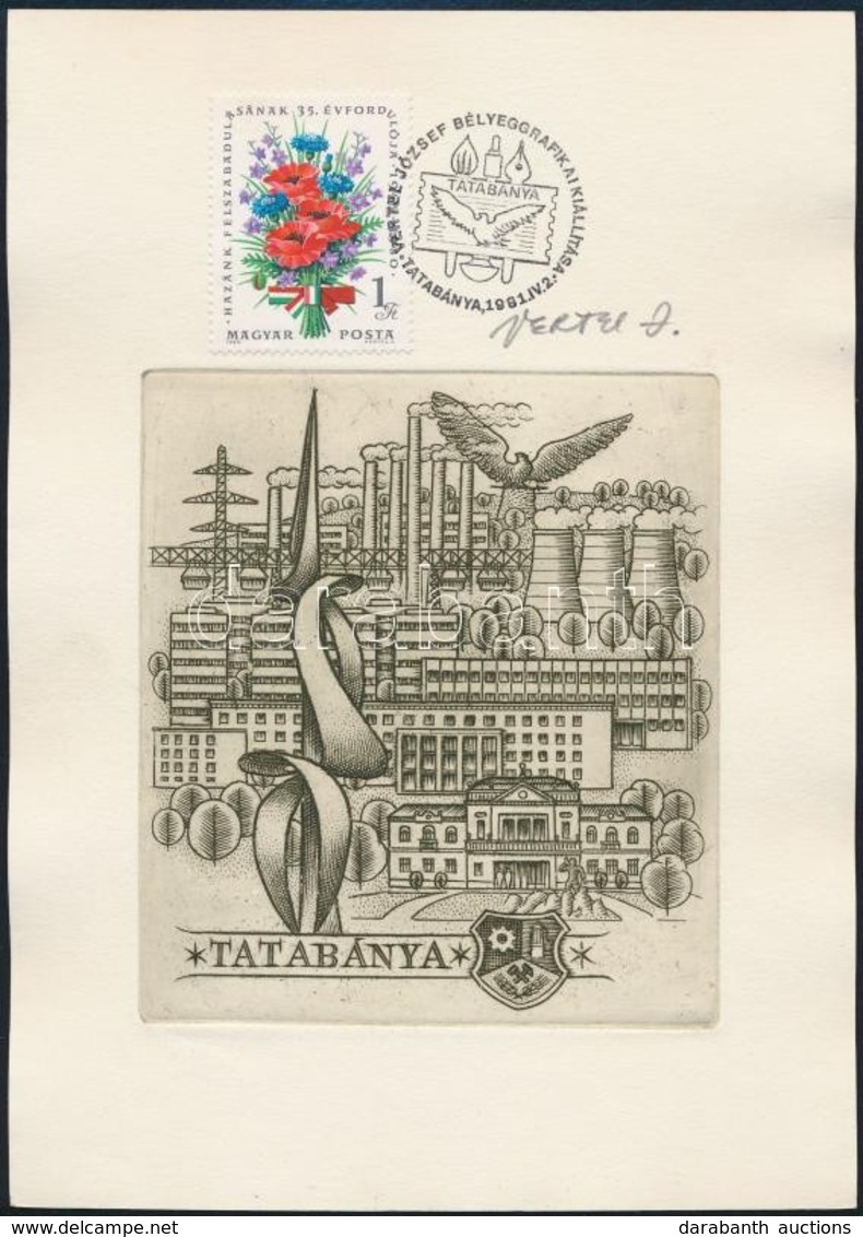 Vertel József (1922-1993): Tatabánya. Rézkarc, Papír, Jelzett, 10x11 Cm. Alkalmi Bélyegzéssel - Andere & Zonder Classificatie