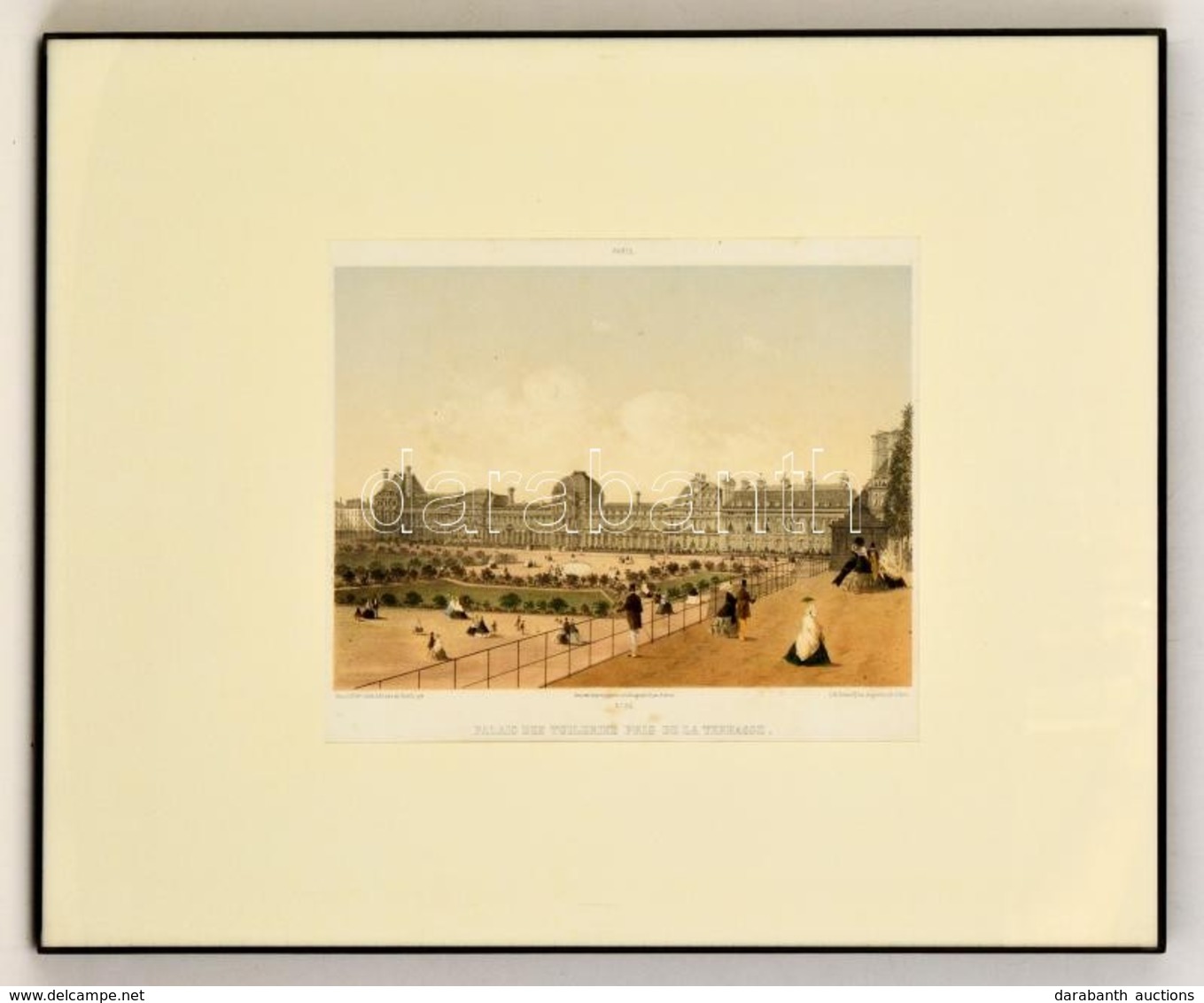 XIX. Század Palais Des Tuileries Pris De La Terrasse, Színes Litográfia, Paris, Godard, üvegezett Fa Keretben, 18x25 Cm/ - Prenten & Gravure