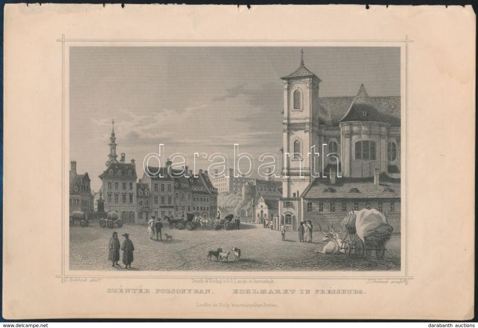 Cca 1860 Ludwig Rohbock (1820-1883): Széntér Pozsonyban / Pressburg. Acélmetszet. 17x14 Cm - Prenten & Gravure