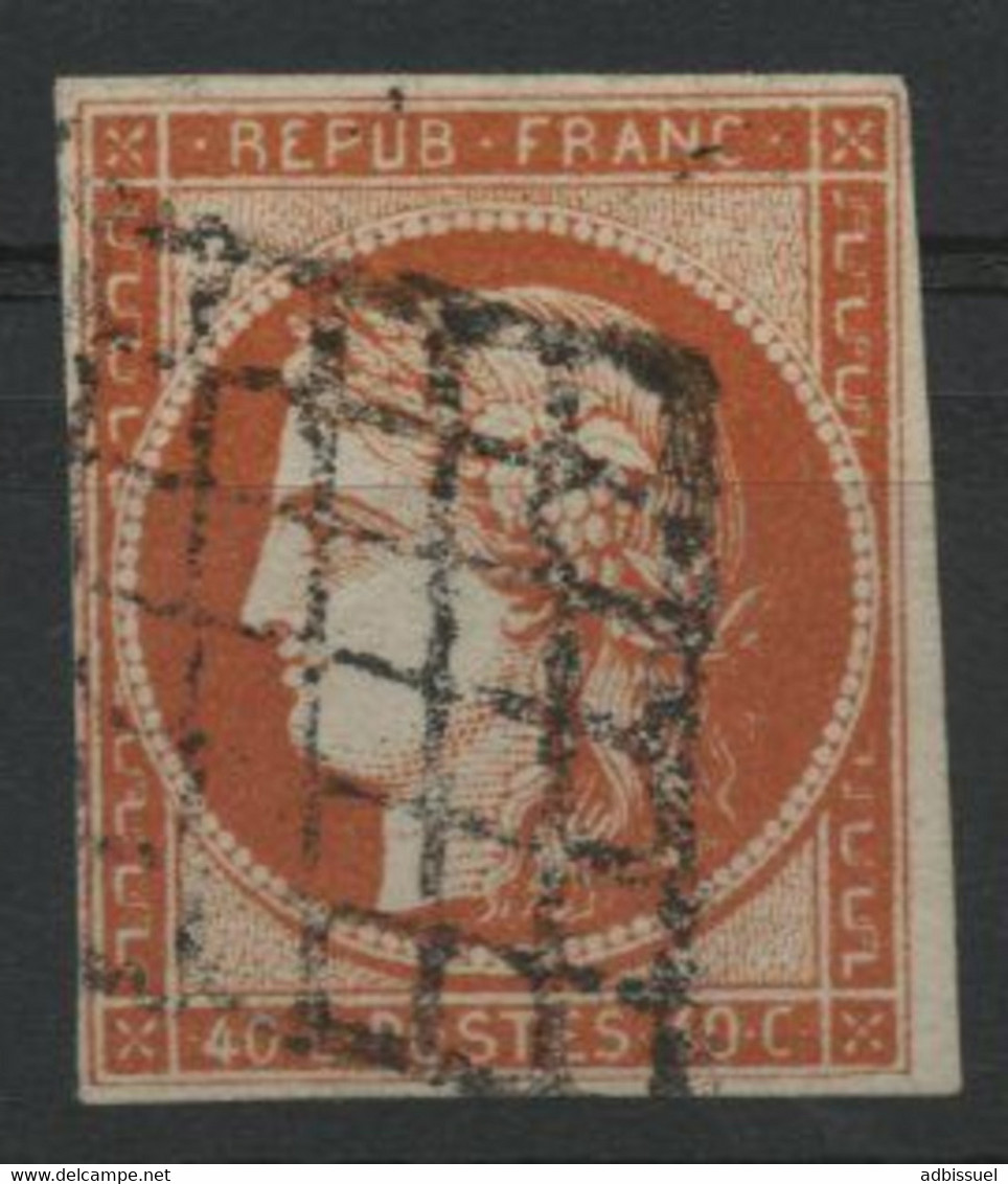 N°5 40 Ct Orange VIF, Obl Grille, SIGNE J.F BRUN Cote 600 €. Qualité TB - 1849-1850 Ceres