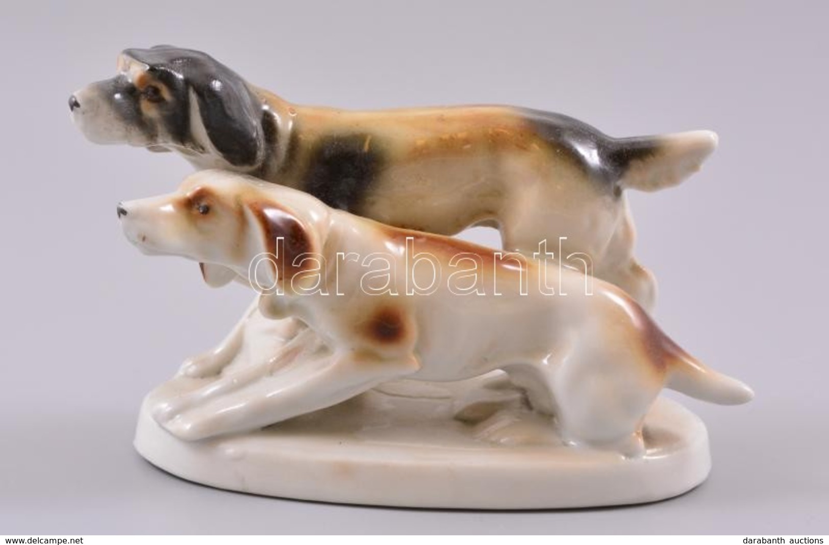 Porcelán Kutyapár, Kézzel Festett, Jelzés Nélkül, Hibátlan, 12×7 Cm - Andere & Zonder Classificatie