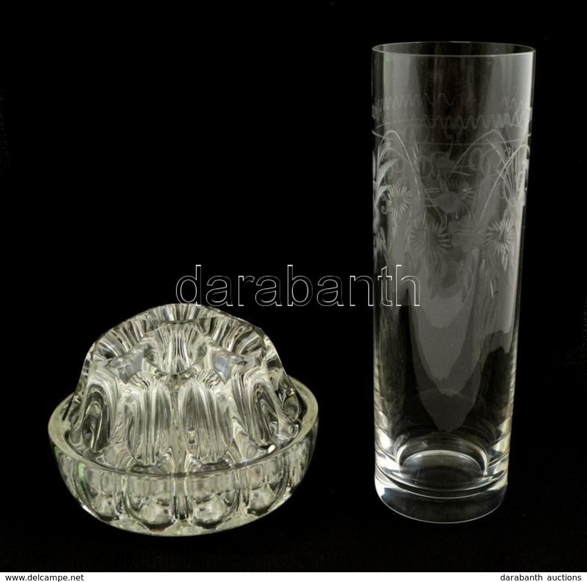 3 Db üvegtárgy: Váza, Pohár, Asztali Tartó, Jelzés Nélkül, Hibátlanok, Különböző Méretben - Glas & Kristal