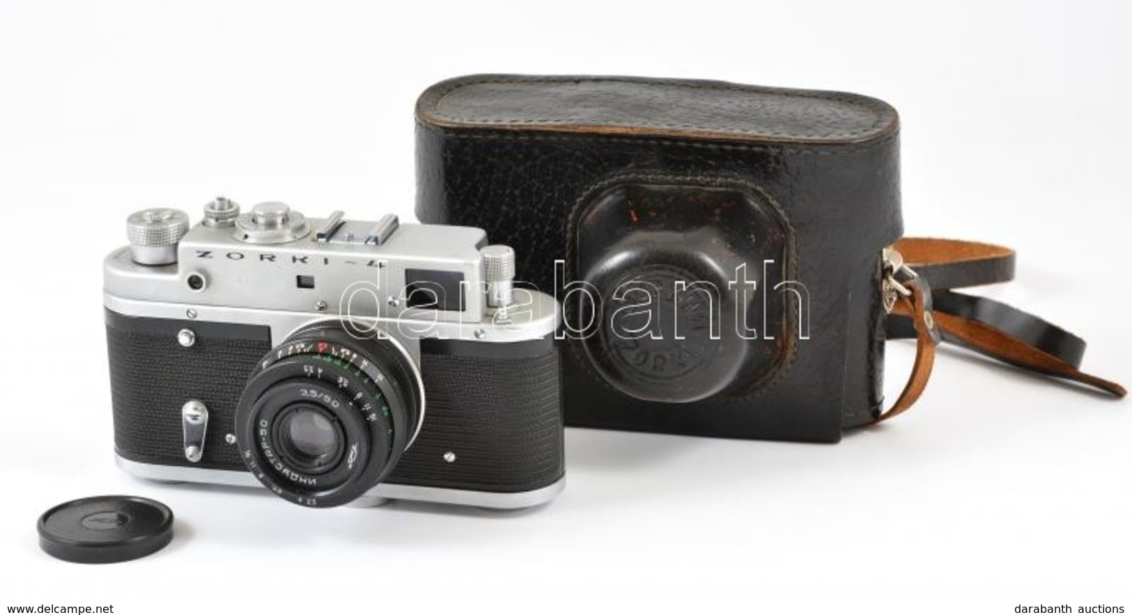 Zorkij-4 Fényképezőgép, Industar-50 1:3,5 Objektívvel, Eredeti Bőr Tokjában, Kissé Akadó Zárral, Szép állapotban / Vinta - Fotoapparate