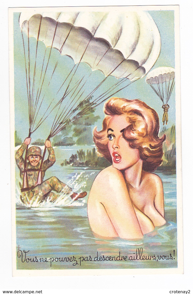 Humour Militaire N°399 Parachutistes Atterrissent Vers Baigneuse Aux Seins Nus Illustrateur ? - Humor