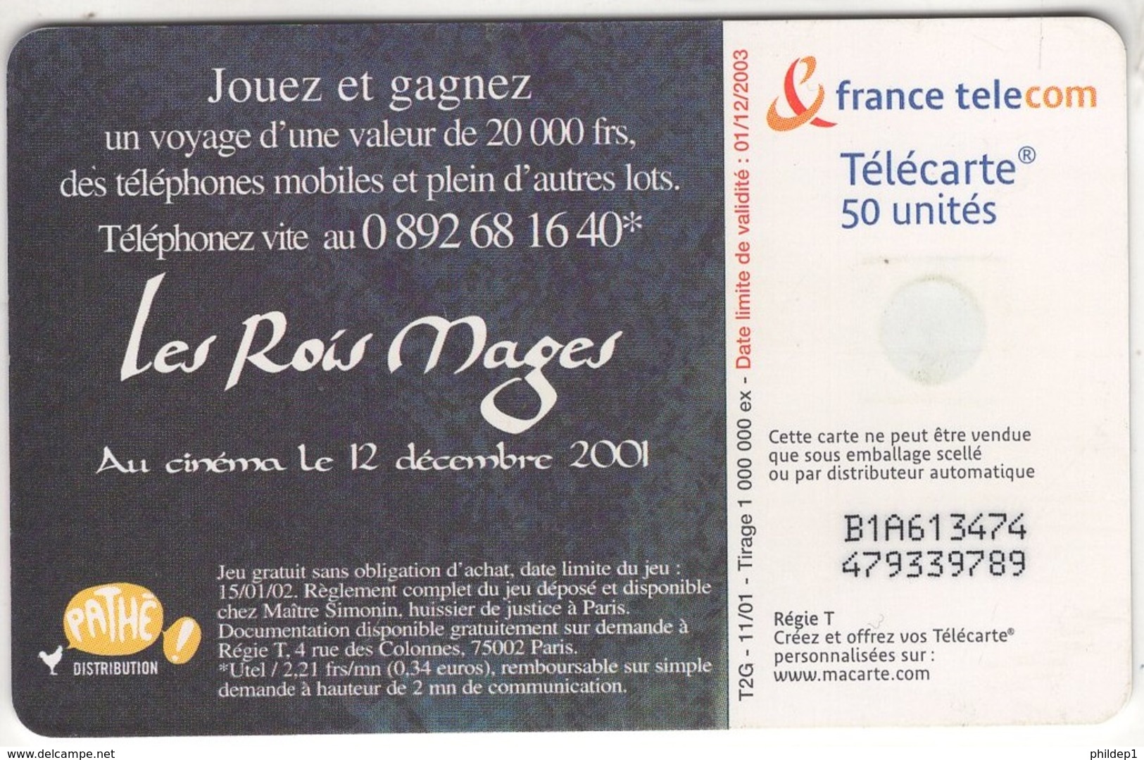 Lot De 1 TC De 2001 Usagées. "Les Rois Mages". Y & T : 1261 - 2001