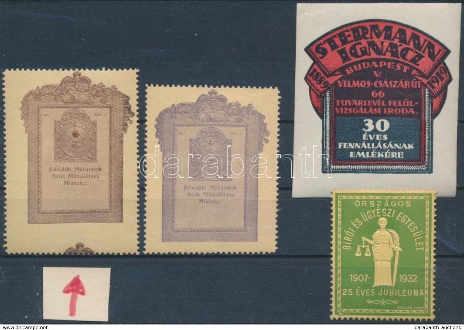 1913 Műbarátok Antik Kiállítása 2 Dn Eltérő Nyomatú Levélzáró és 2 Db évfordulós Bélyeg - Zonder Classificatie