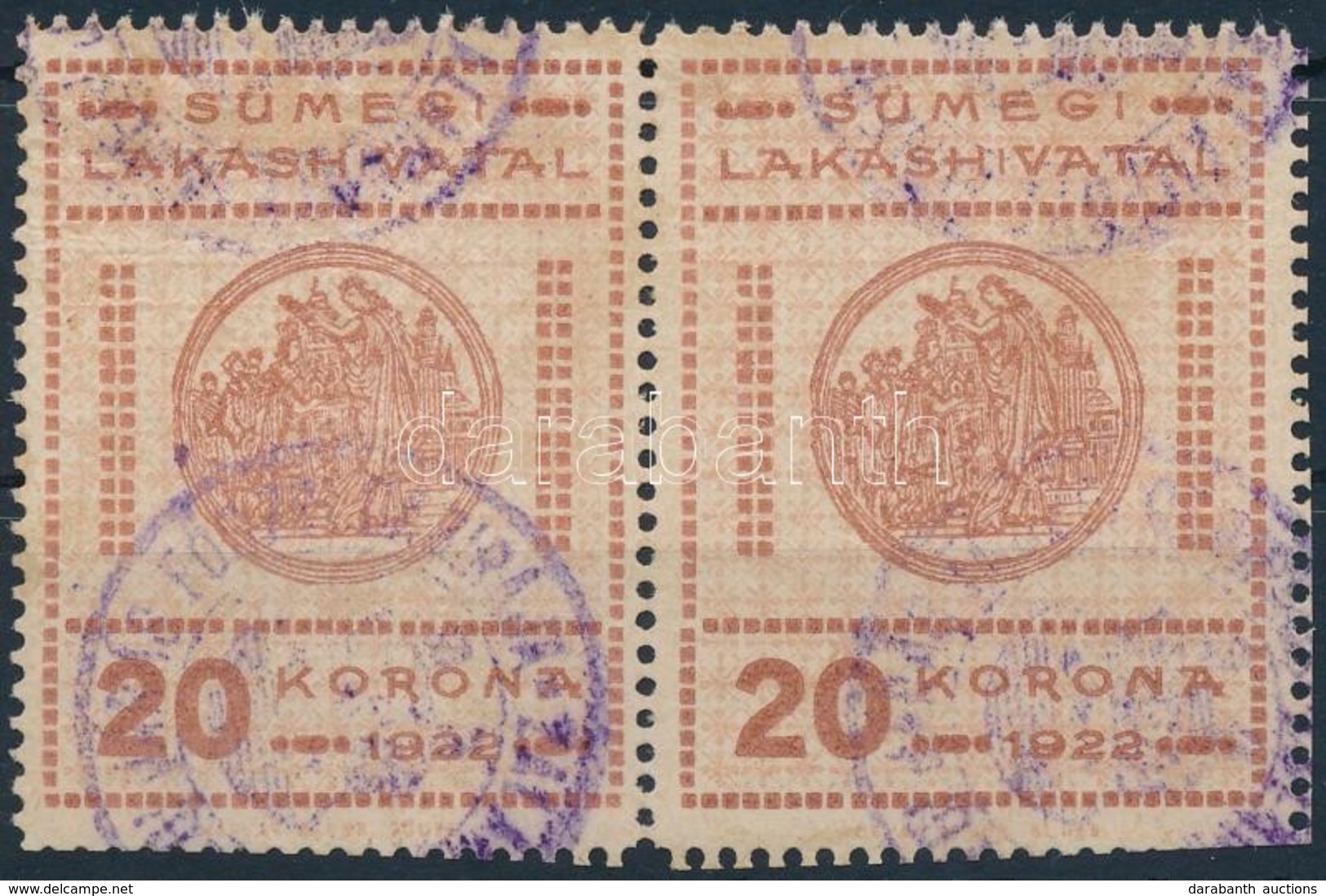 1922 Sümeg Városi Lakáshivatali Bélyeg 20K Pár (22.000) - Unclassified